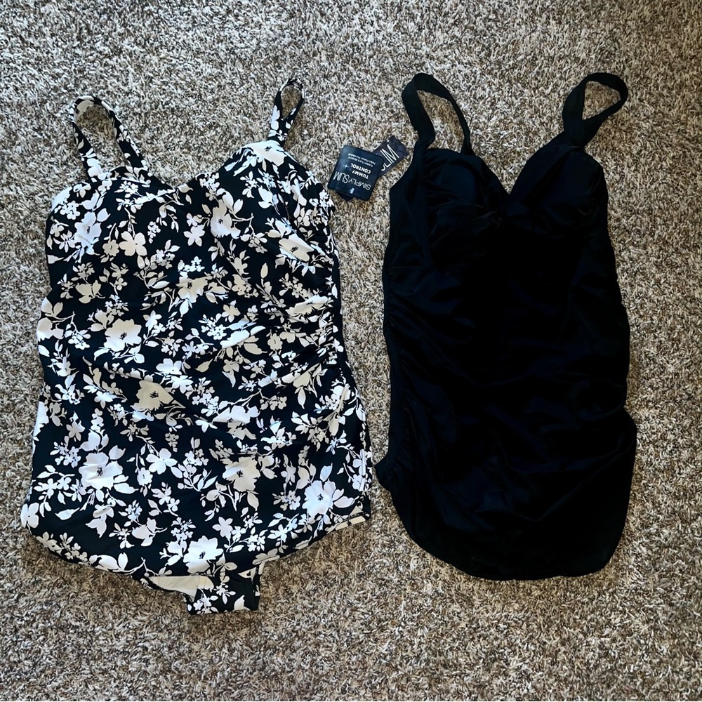 Black & White Floral One-Piece Swimsuit Duo
